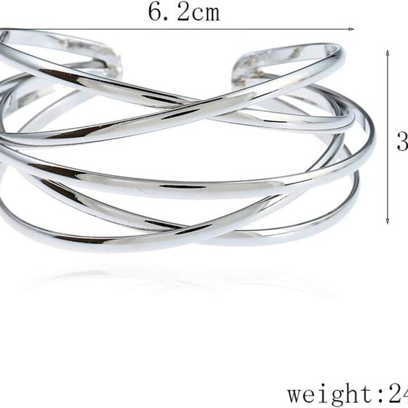 Boho Multi-Layer Cross Wire Cuff Bracelet for Women Adjustable Jewelry - Picture 3 of 7